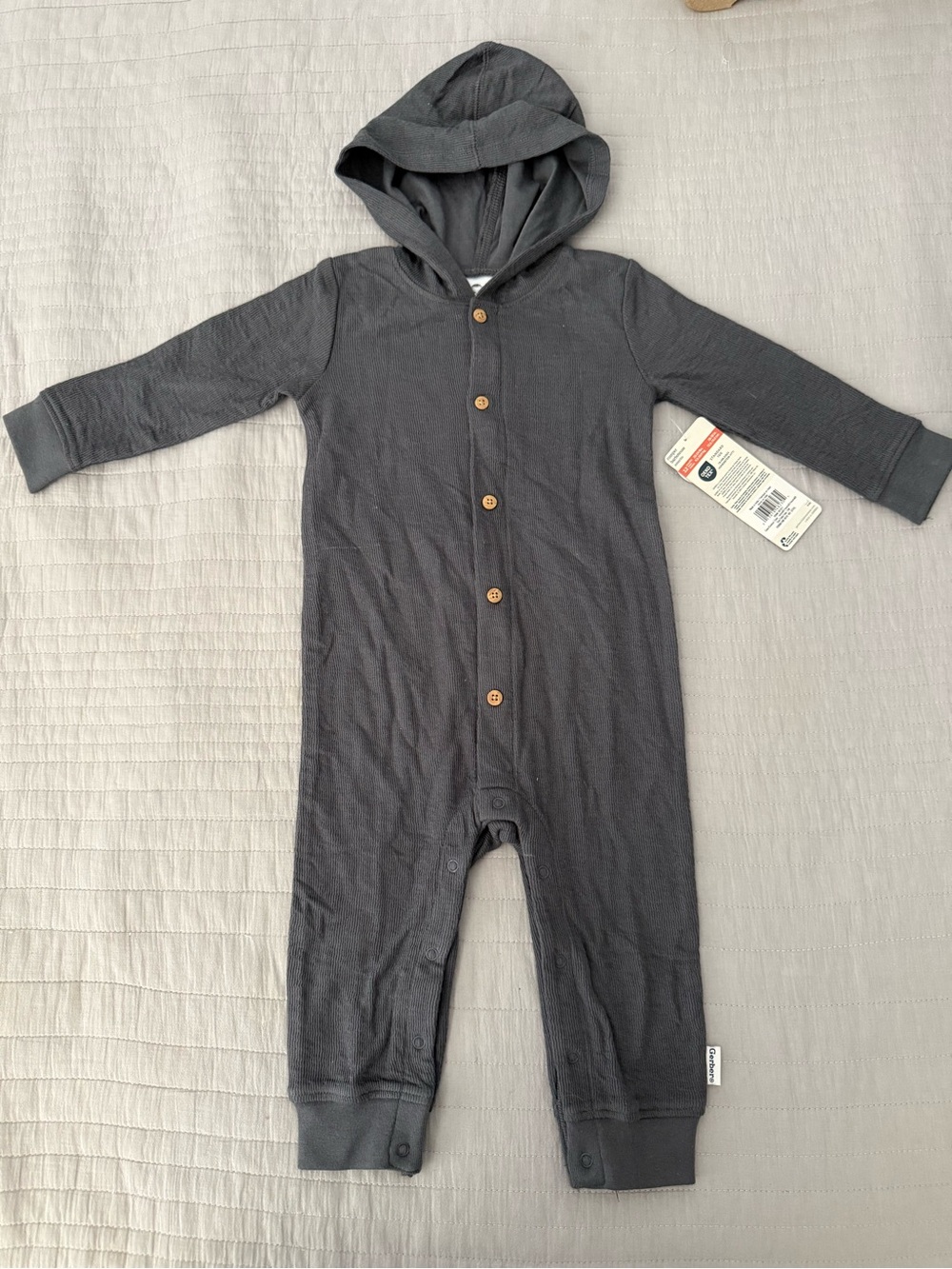 Gerber Dark Gray Hooded One-Piece Bodysuit
